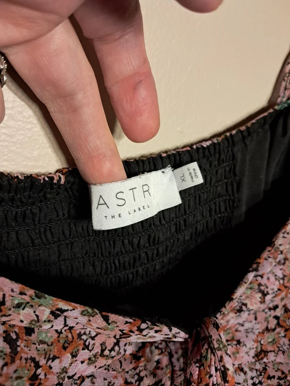 Astr Floral Chiffon Romantic Peasant milkmaid Ruched Blouse in Pink and Black